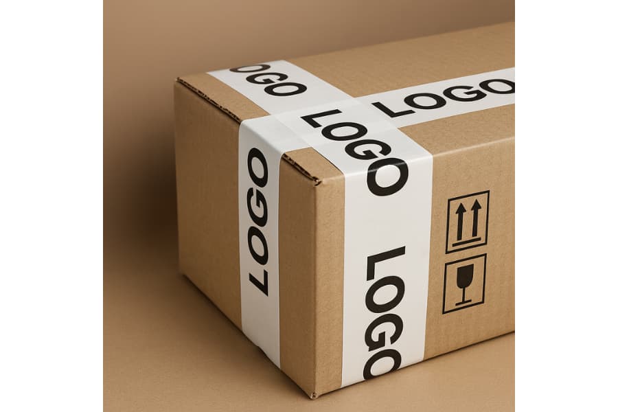 Ảnh: băng dính in logo gắn trên hộp 